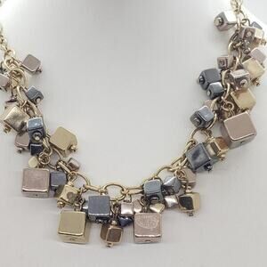 Vintage MCM Necklace Mixed Metal Square Bead Dangle Mod Brutalist Geometric